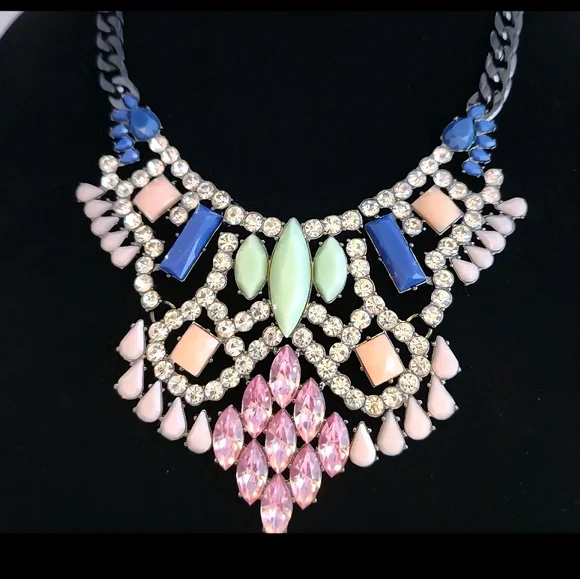 LORI GOLDSTEIN LOGO RUNWAY STATEMENT COLLAR NECKLACE PINK BLUE CRYSTAL GUNMETAL - Picture 11 of 14